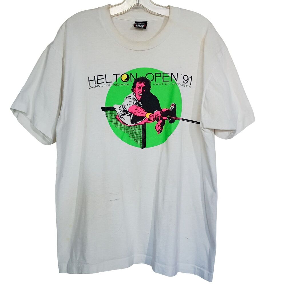 Screen Stars VtgT Shirt Helton Open Tennis Danville Indiana 1991 Thrashed XL